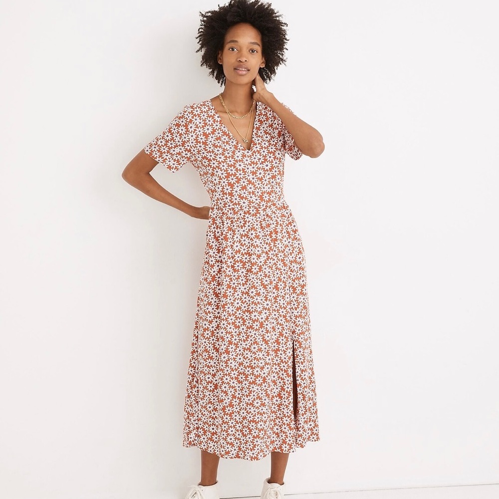 Madewell Clara Faux Wrap Midi Dress in Falling Daisies